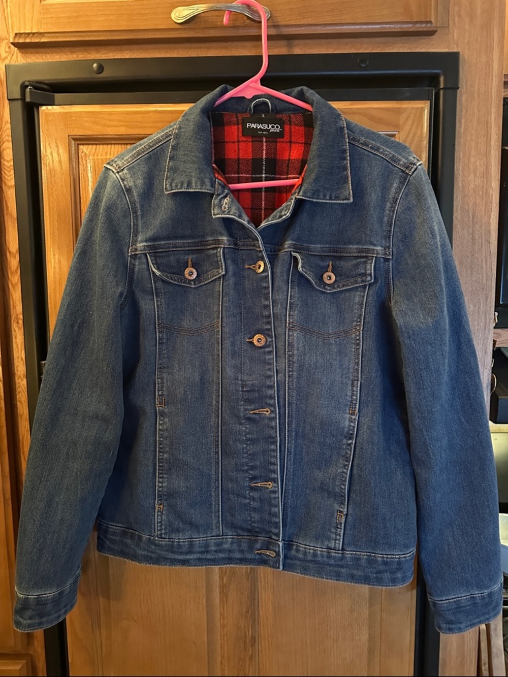 Parasuco Women's Dark Blue Denim Jacket with Plaid Lining
